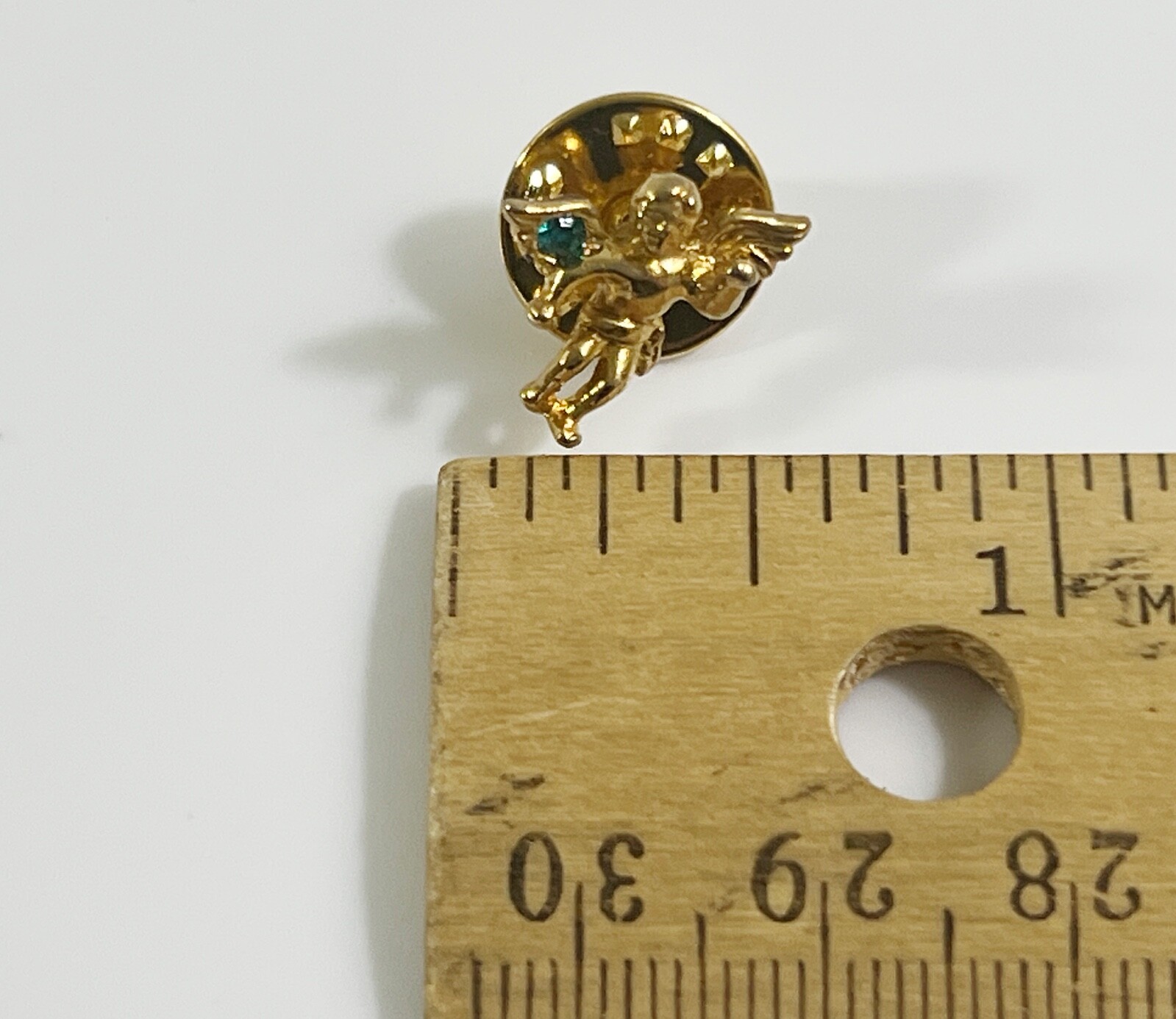 Angel Green GemStone Guardian Angel Lapel Pin Gold Toned