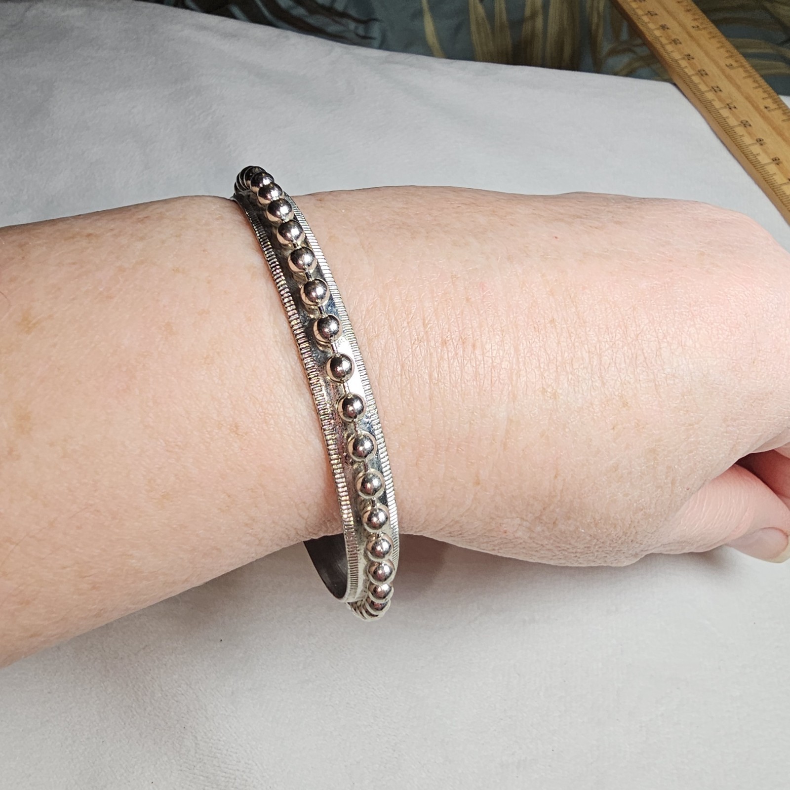 SET OF 3 Vintage Rajasthani Style BANGLE BRACELET Beaded Tribal Silvertone 8.25″