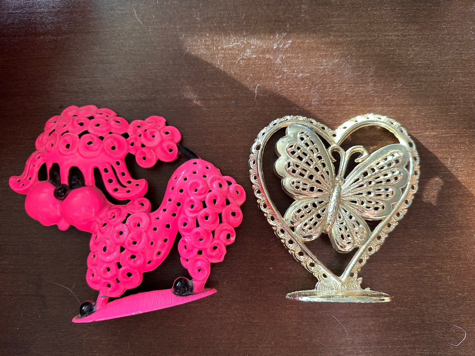 Vintage 70’s MCM Revere Hot Pink Poodle & Gold Torino Butterfly earring trees