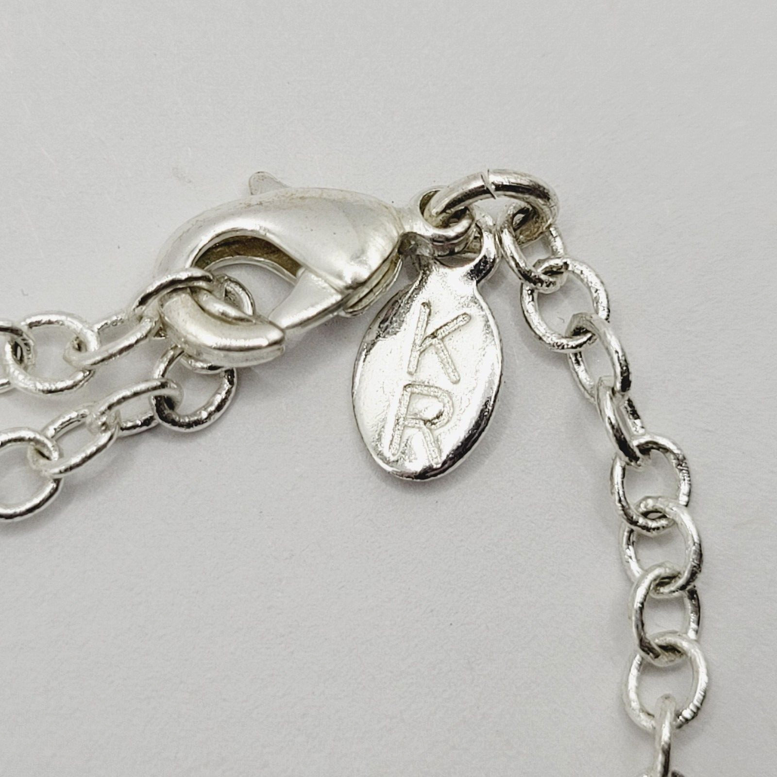 Blue & White Moonstone with Glass & Enamel Silver Tone Chain Necklace KR 24 Inch