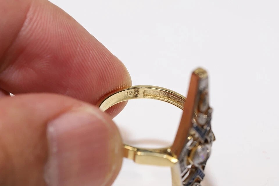 Antique Circa 1920s Art Deco 14k Gold Finish Lab Created Diamond Navette Ring