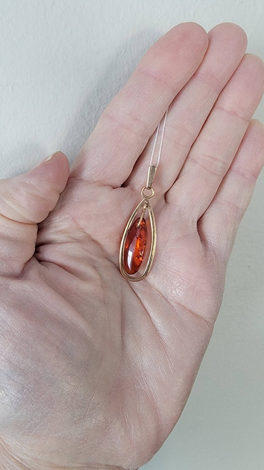 Russian Soviet Pendant Rose Gold Honey Amber Drop 583 14K Янтарь кулон 1982