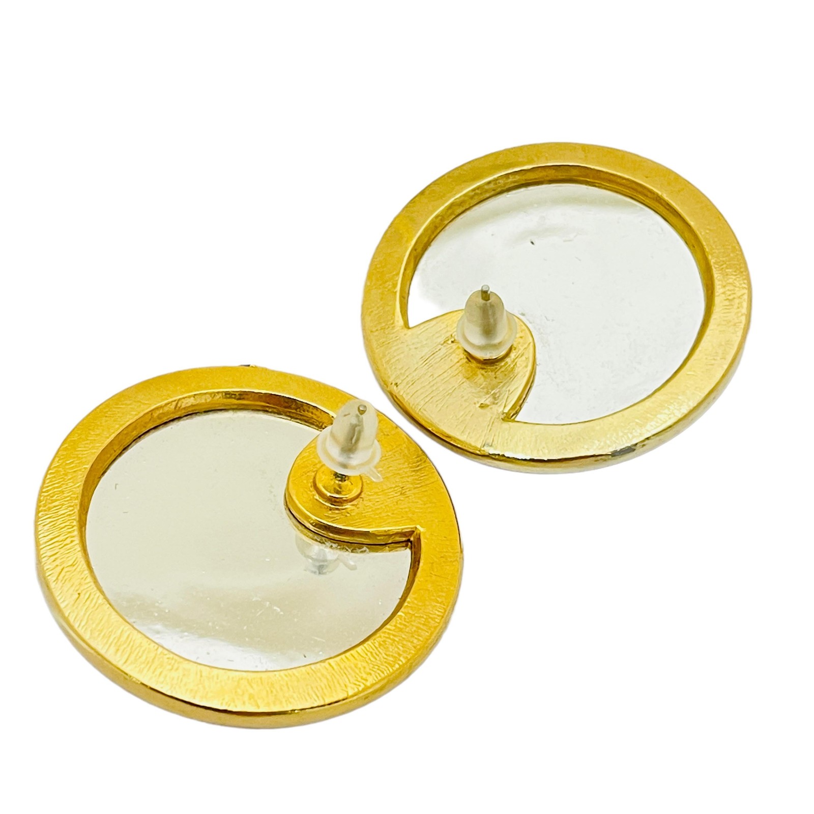 Vintage gold red glass designer runway pierced earrings