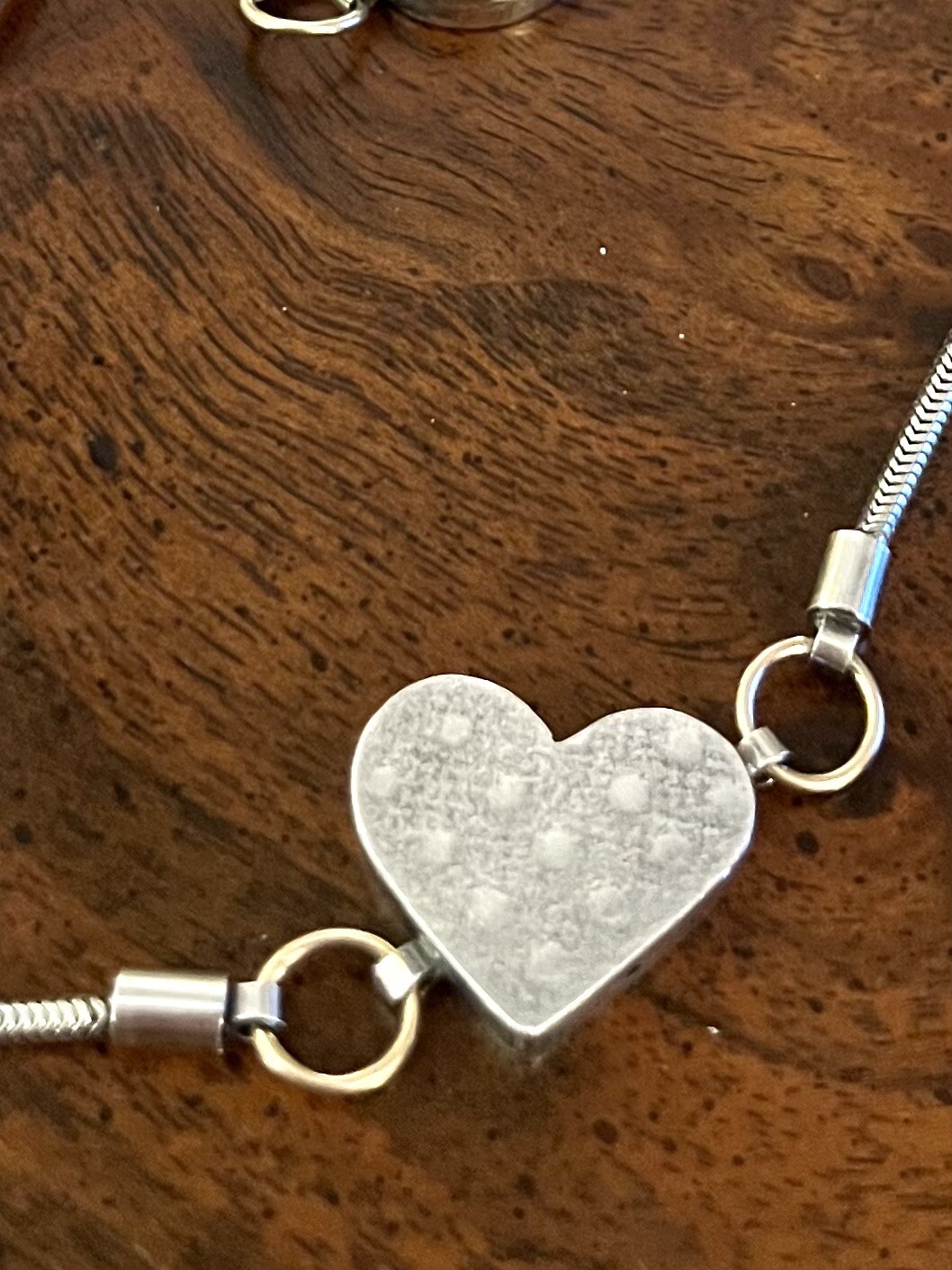 Vtg Estate Mid Century Modernist Textured Sterling Gold Hearts Station Necklace