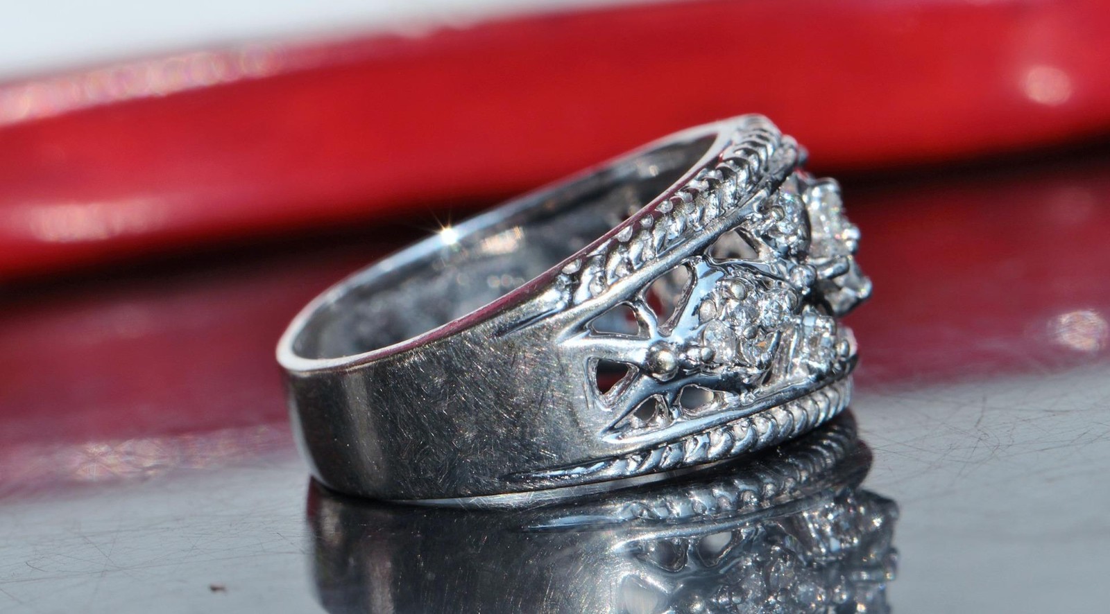 14k white gold ring 0.35ct natural diamond size 6.5 band handmade 5.5gr N161