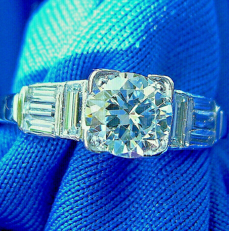 Original EARTH MINED DIAMOND Art Deco Engagement Ring SOLID PLATINUM Solitaire