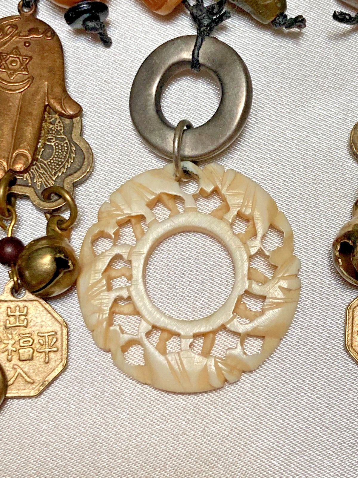 Unique Mismatched Asian-Themed Jingly Bell Charms Fashion Clip Back Earrings Vtg