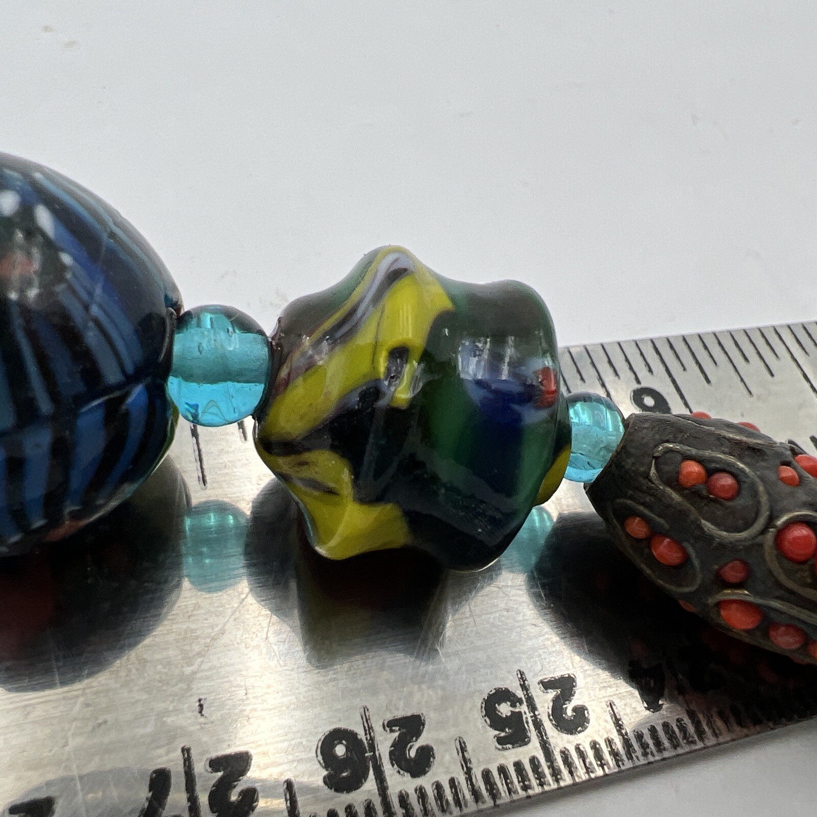 Vtg Murano Millefiori Venetian Oval Glass Different Shapes Bead Necklace