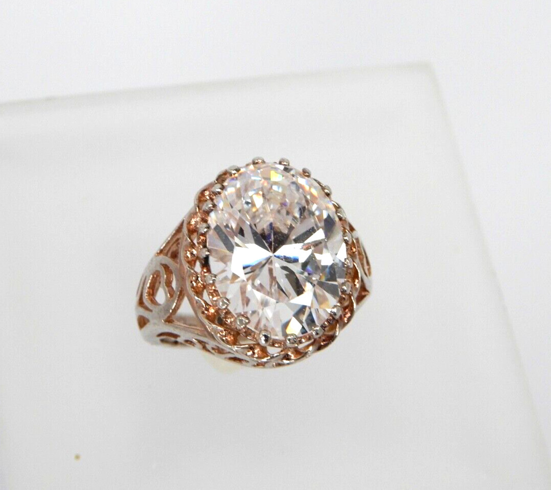 Sterling Silver 17mm Elongated Oval Cushion Cut CZ Cubic Zircon Ring Size 7.25