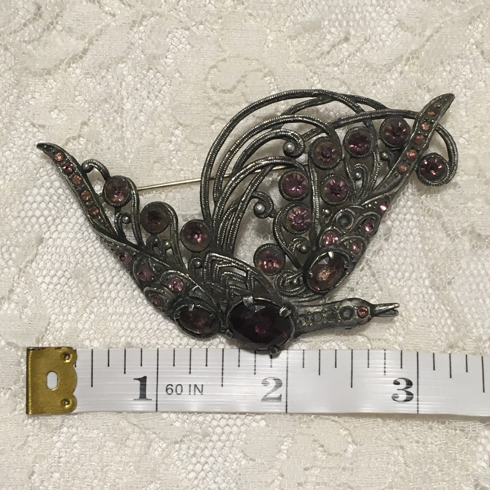 Vintage Pot Metal Art Deco Bird Brooch **4 Neck Stones Missing