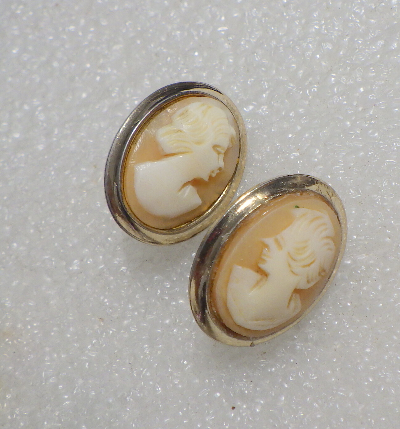 1950’s CARVED SHELL CAMEO EARRINGS OMEGA BACKS (POST CLIP OVER) 3/4″