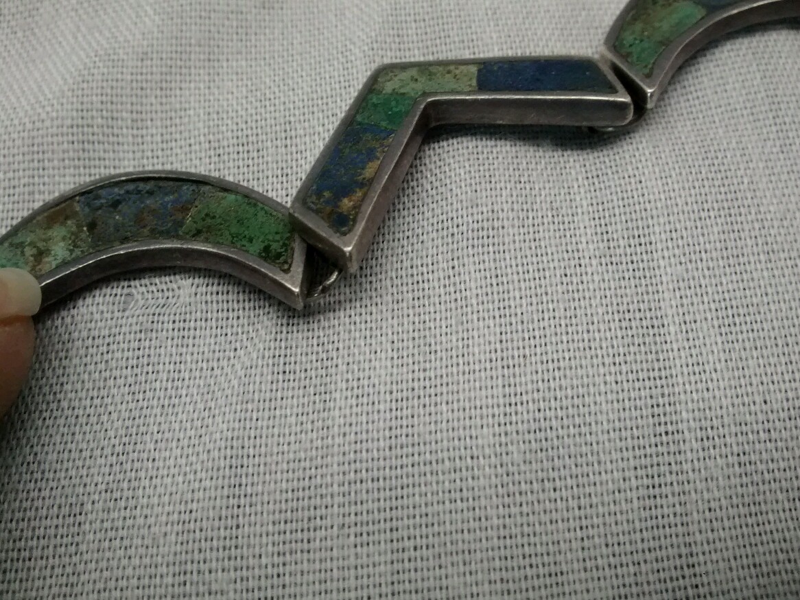 Pretty vintage Los Castillo Taxco sterling 925 turquoise inlay links necklace