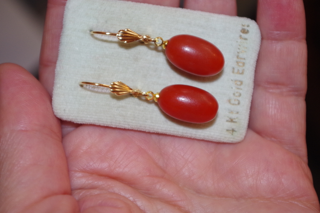 HANDMADE 14K GF GORGEOUS DARK AMBER 39MM BAKELITE OVAL LEVER BACK EARRINGS