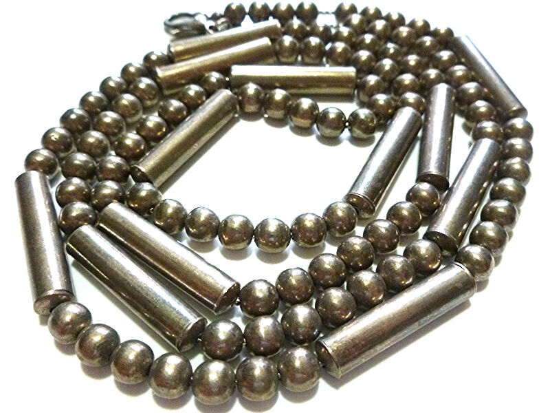 76 GRAMS STERLING SILVER 38″ CYLINDER BALL BEAD SOUTHWESTERN BEADED NECKLACE