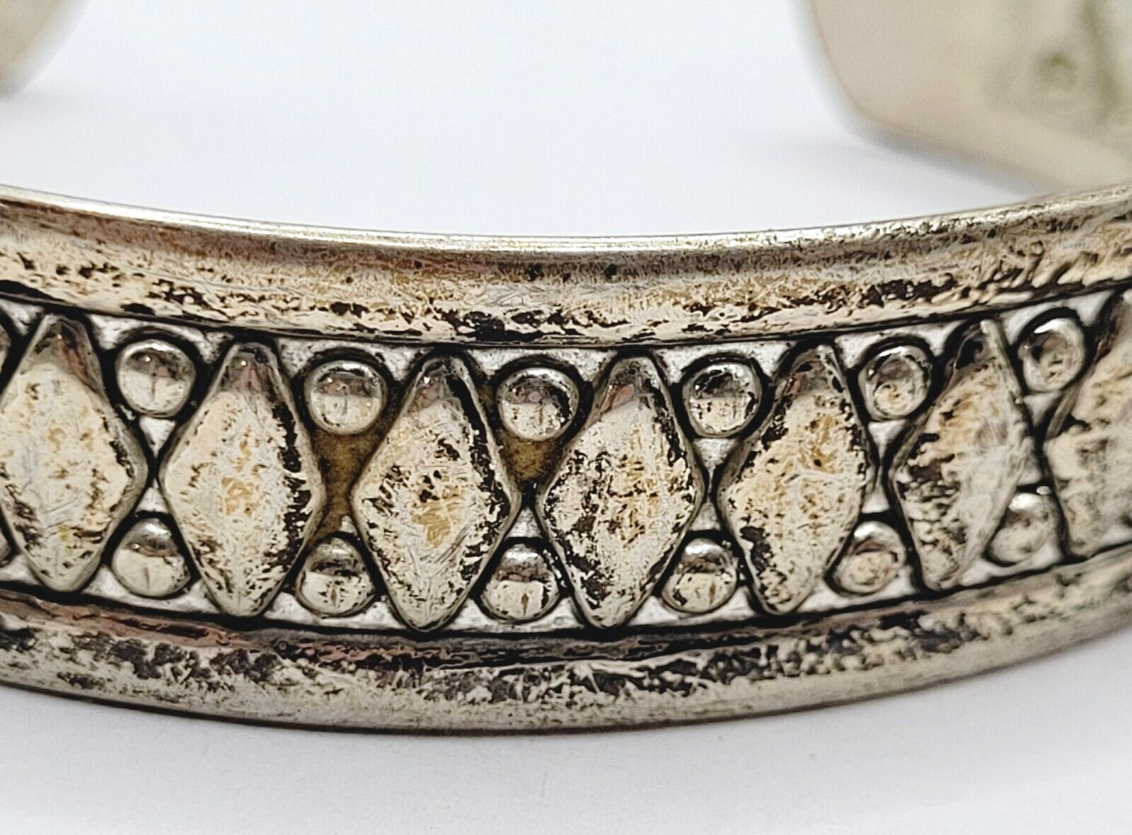 Two Vintage Metal Cuff Bracelets 1 Brass & 1 Silver Tone Patterned Tarnished