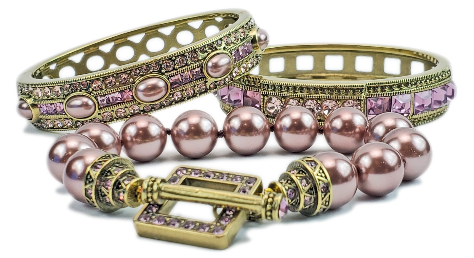 HEIDI DAUS Jewelry 3pc CUT CRYSTAL BEAD TOGGLE BRACELET +2 BANGLE BRACELETS