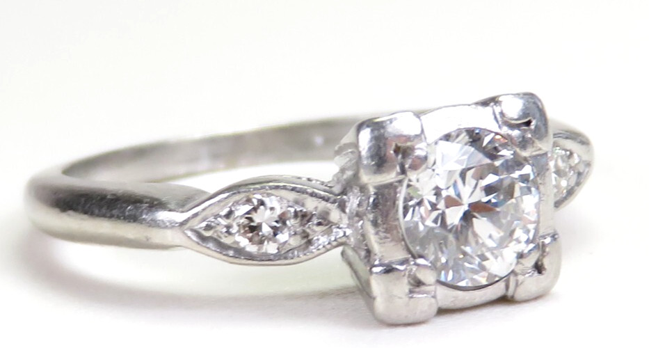 Antique 1920’s Diamond Engagement Platinum Ring Size 6 UK-L1/2 EGL USA Art Deco