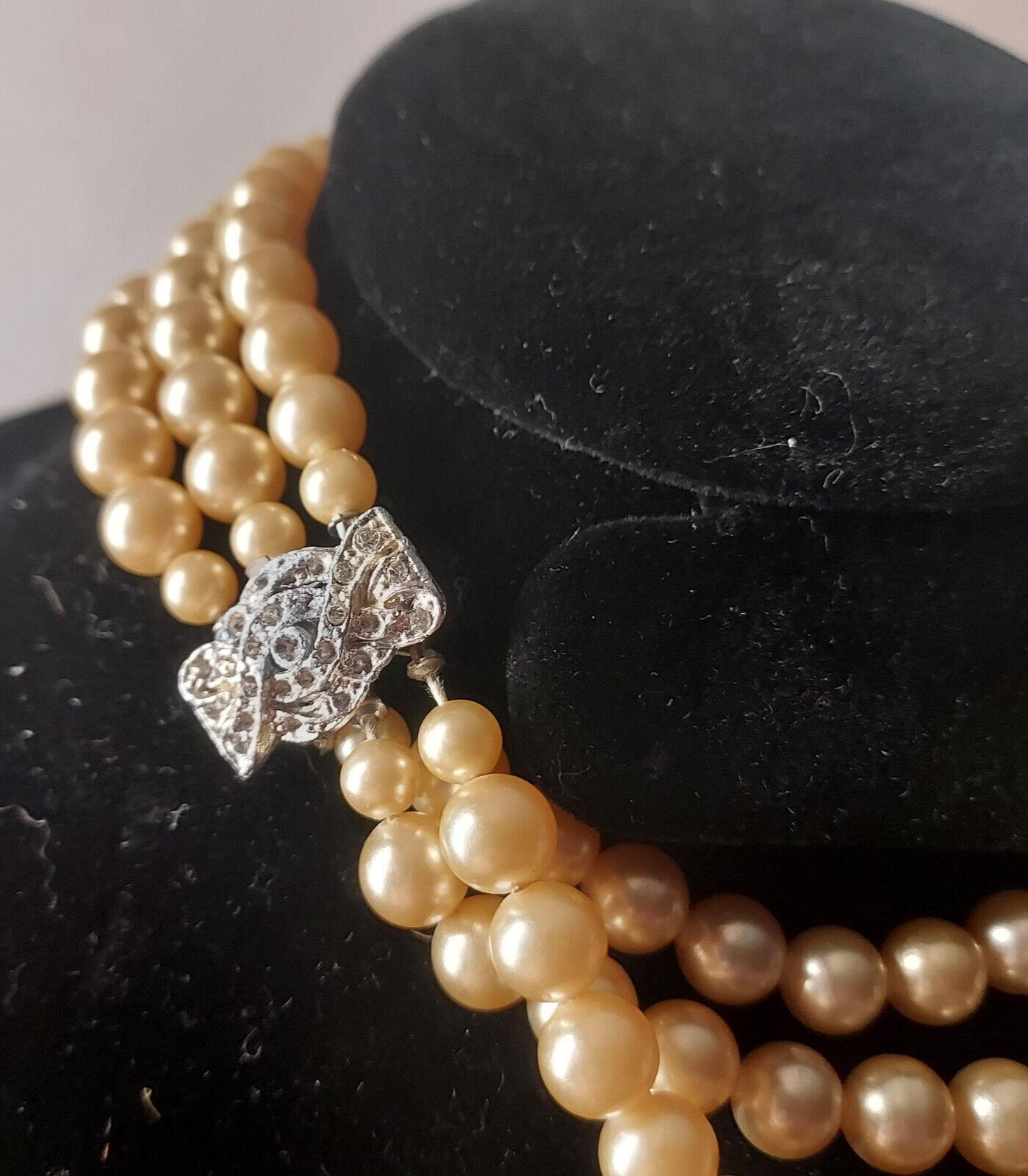 Vintage Cultured three-strand Pearl Necklace approx. staggered 10-12-14 inch