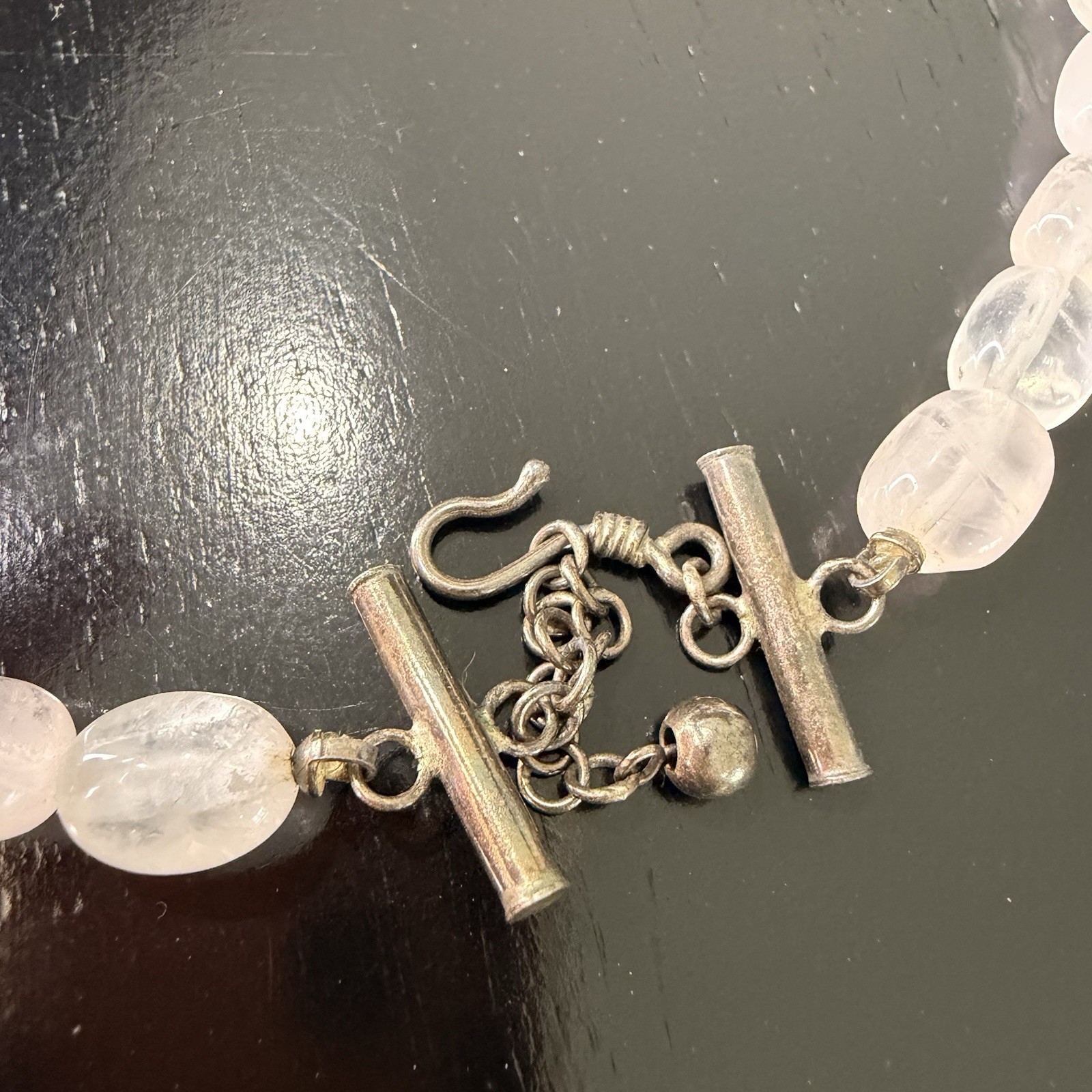 Vintage White Quartz Graduated Bead Necklace Statement Strand Toggle Clasp