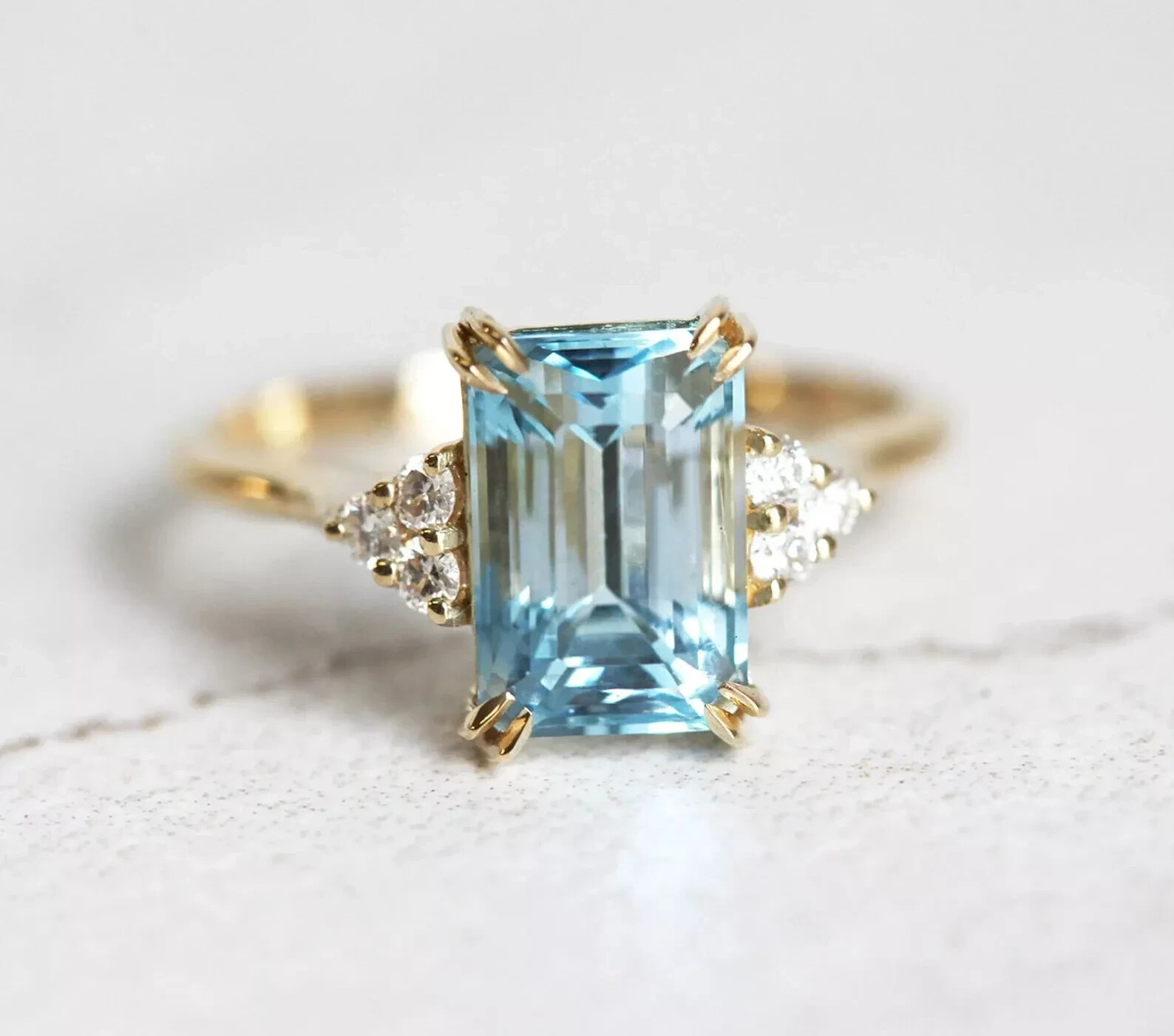 2.00Ct Emerald Cut Aquamarine Lab Created Diamond 14K Gold FN Anniversary Ring