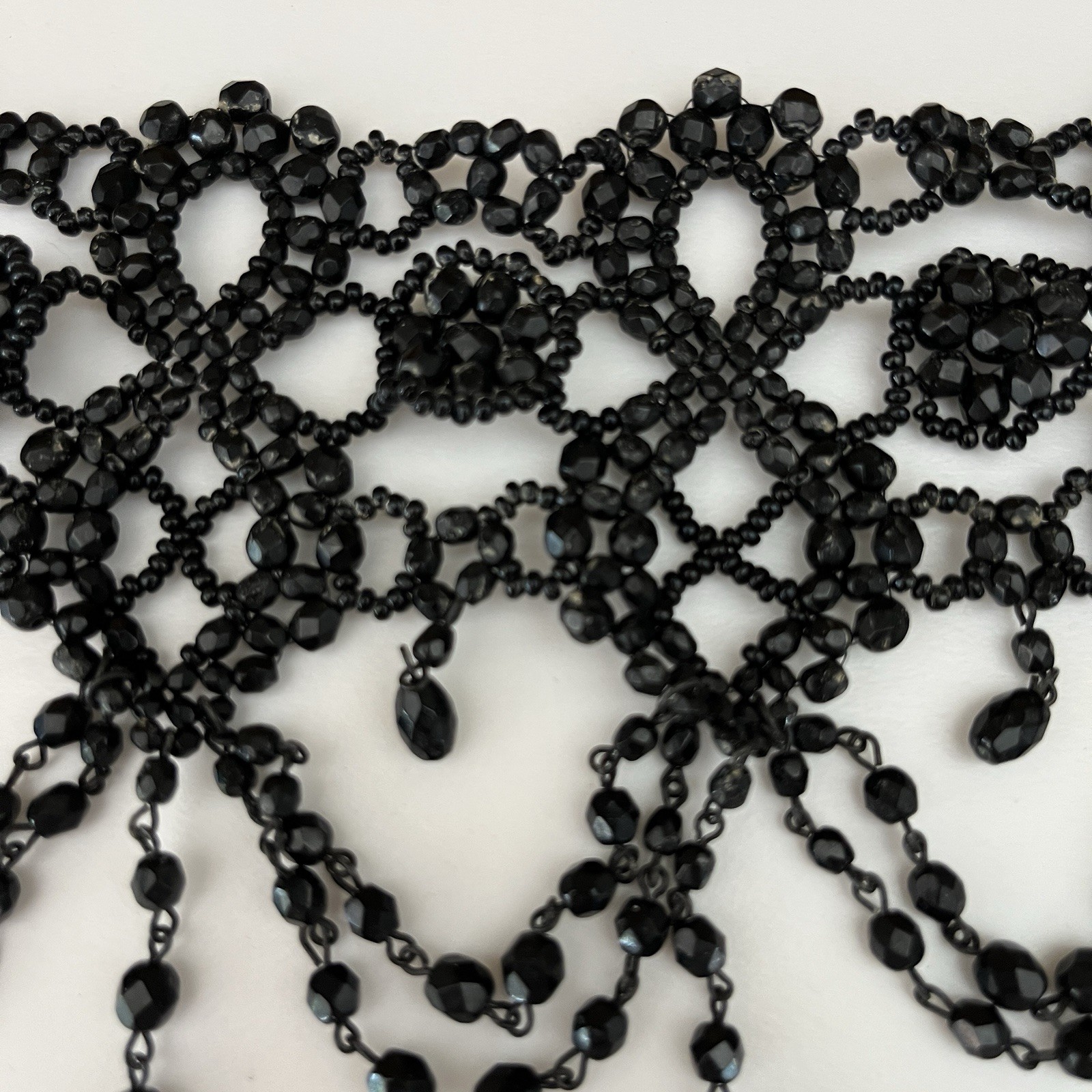 Vintage Anouska Hempel Black Glass Bead Choker Necklace Victorian Gothic