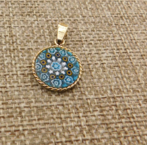 VTG 800 Gold Plated Silver Millefiori Murano Floral Glass 16 mm Braided Edge