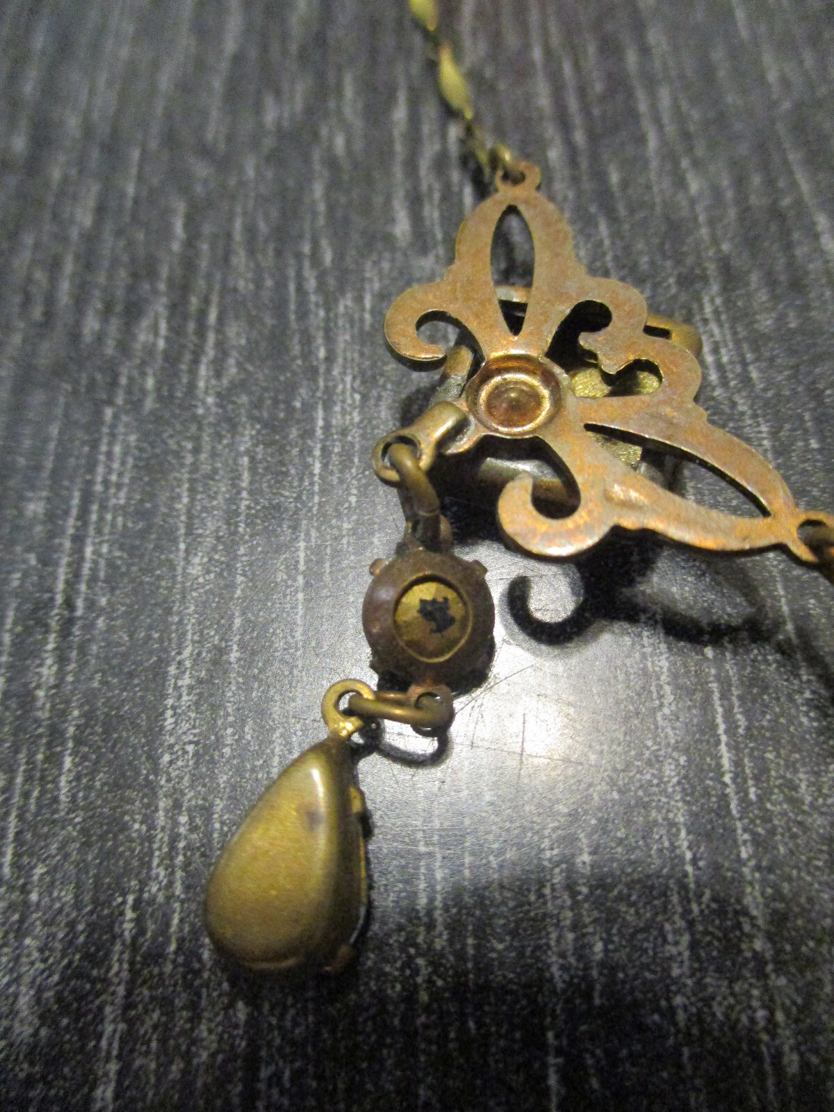 Antique Victorian Edwardian Vintage Dangle Drop Molded Glass Foil Back Necklace