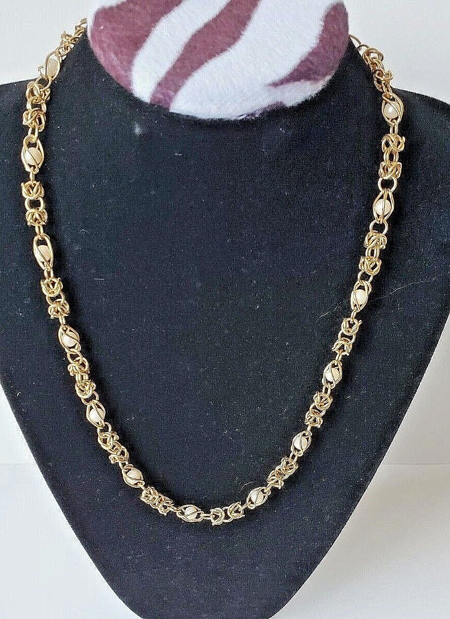 Retro Caged Faux Pearl in Gold Tone Chain Necklace 22.5″ L