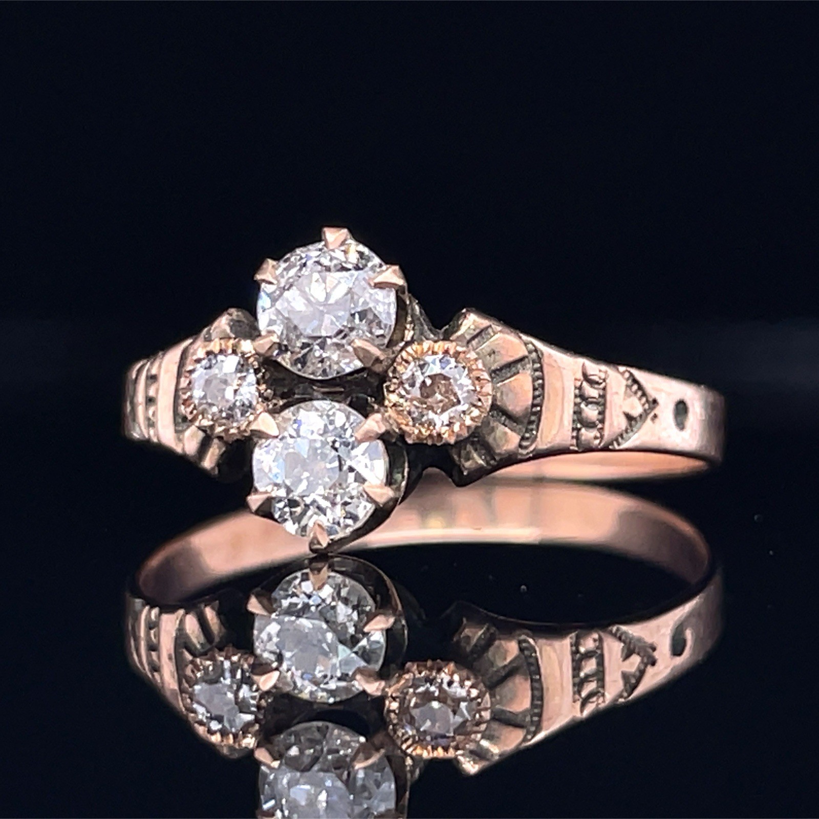 Victorian Old European Cut Diamond Band Set In 14K Gold