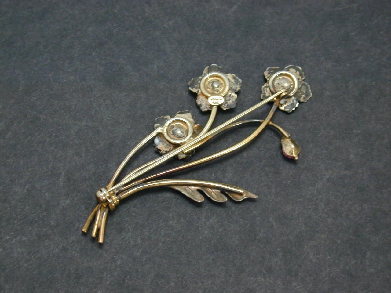 Vintage AMCO 1/20 10K Gold Filled Amethyst? Flower Bouquet Brooch Pin GF Floral