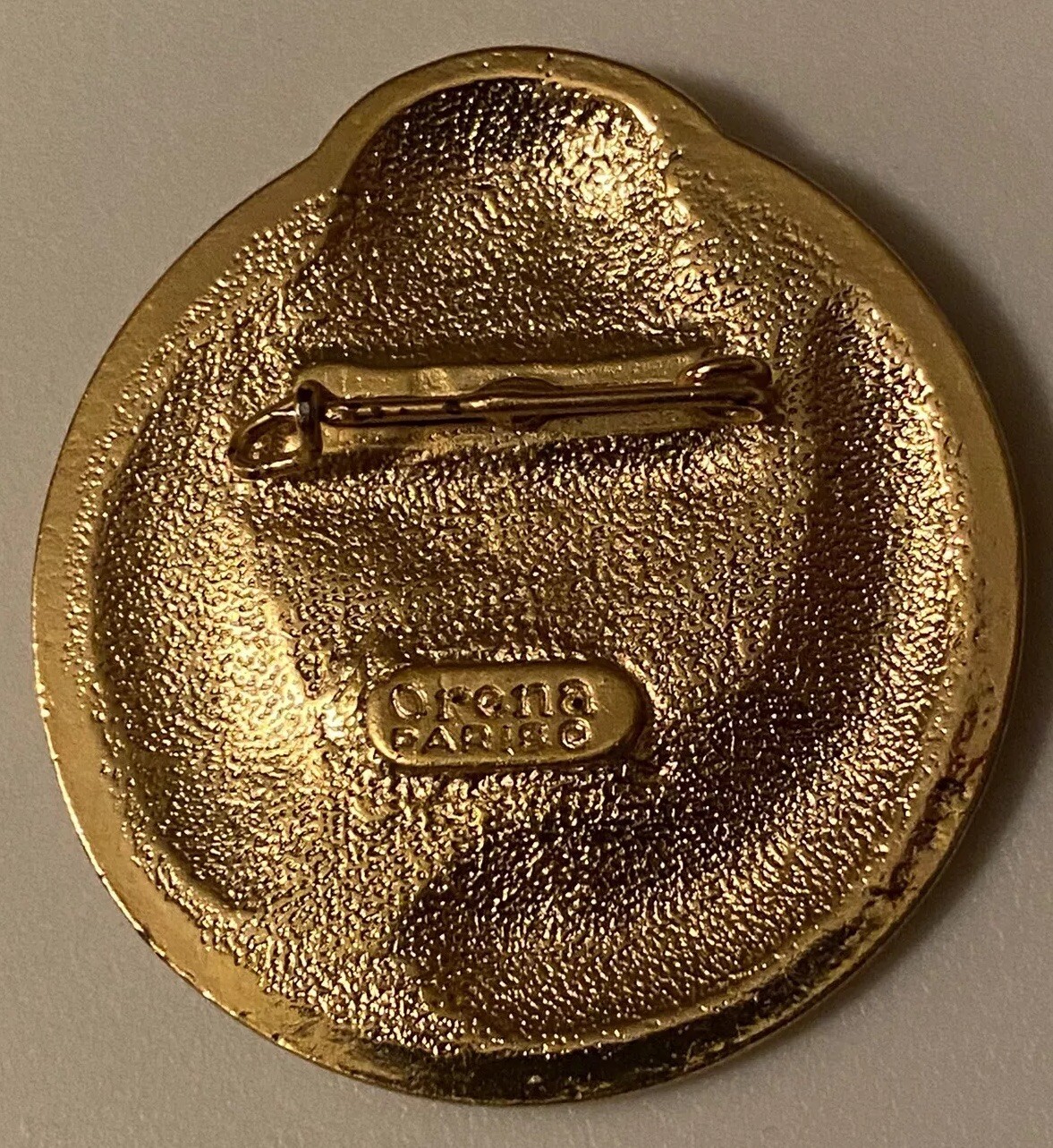 Vtg Signed Orena PARIS Retro Enameled Art Deco French Woman Gold Tone Brooch Pin