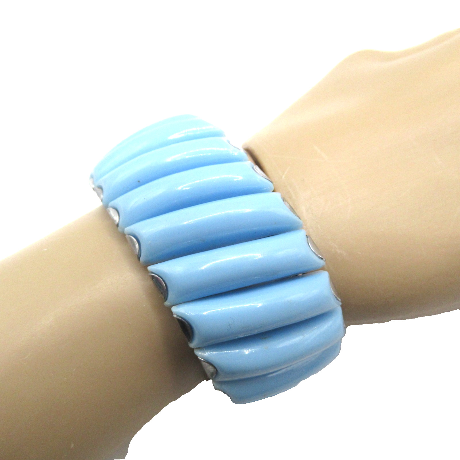 Blue Lucite or Thermoset Expansion Bracelet Signed Japan Vintage MCM