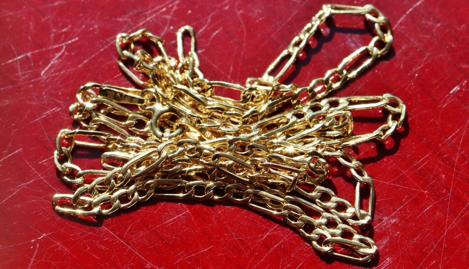 10k yellow gold necklace 24.0″ Figaro link chain vintage handmade 2.23gr
