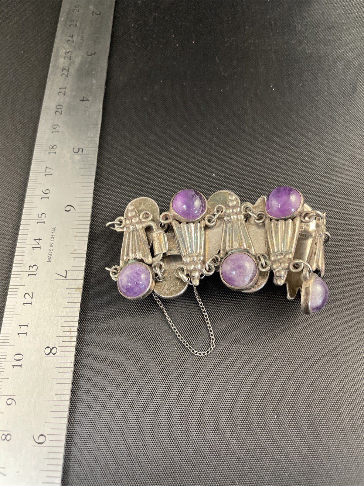 Los Castillo, Taxco Amethyst Bracelet Sterling Silver Mexico 32.3 dwt / 51.1 g