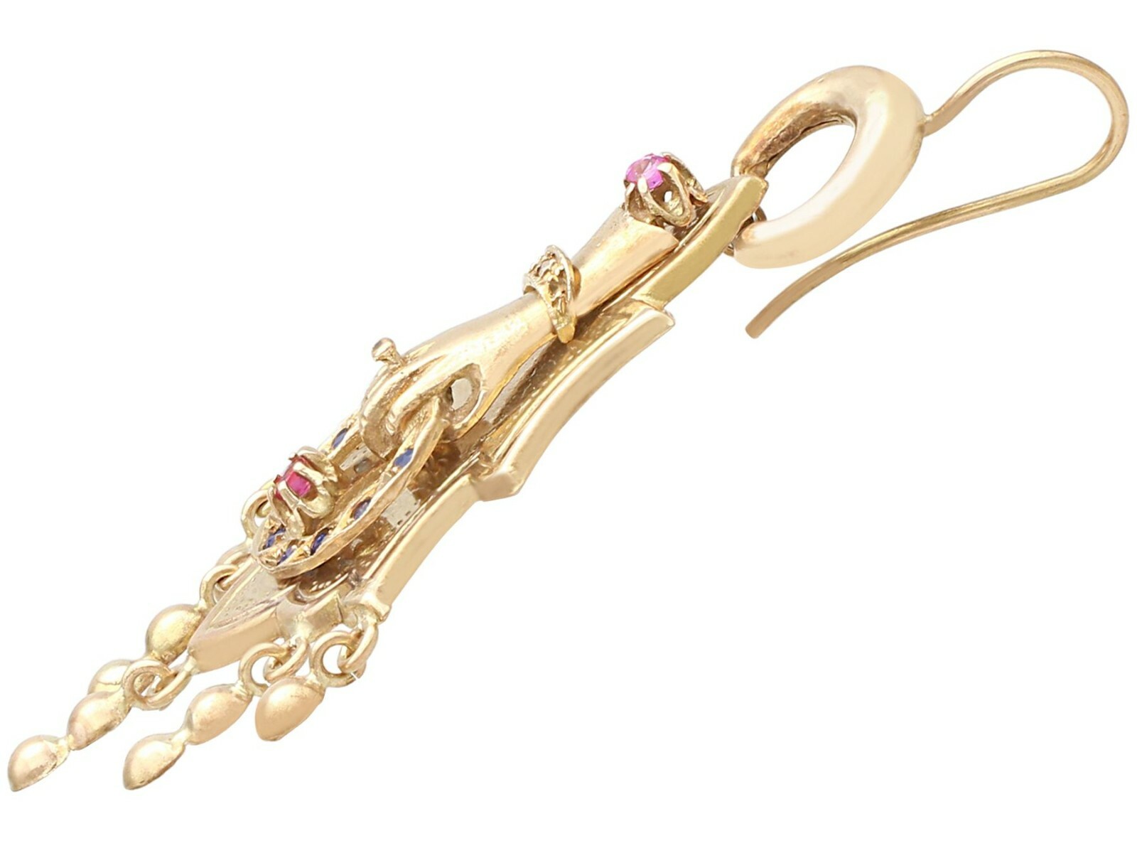 Antique 0.35ct Sapphire and 0.27ct Ruby, 14 ct Yellow Gold Earrings