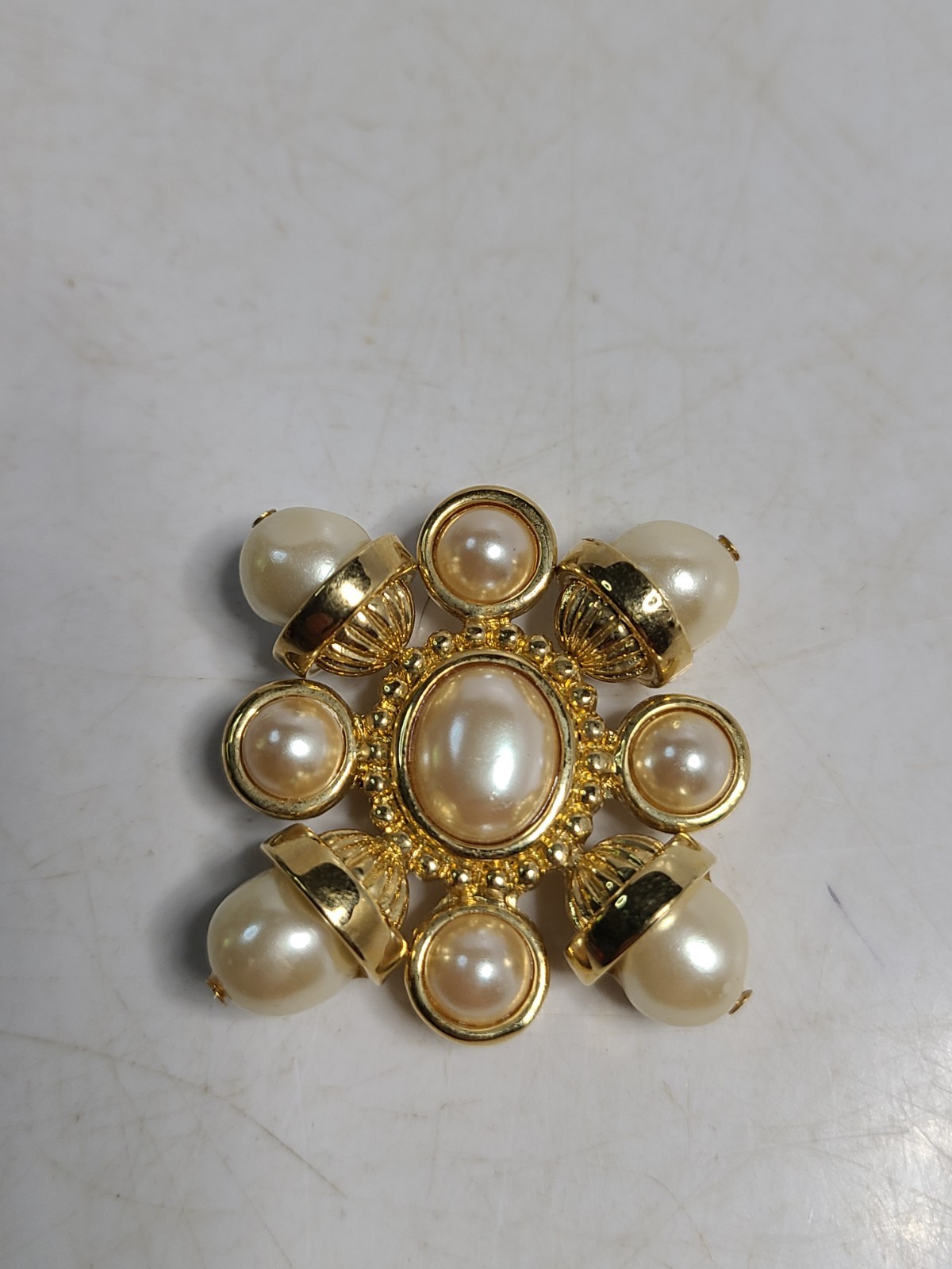 Vintage Signed 1 1/2 Inch St. John Pearl Maltese Cross Brooch