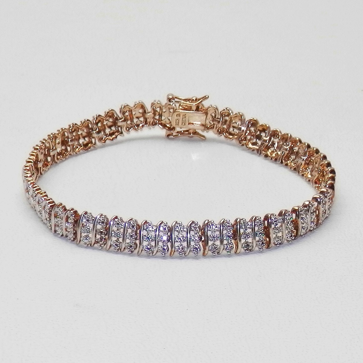 Vintage 925 Sterling Silver Gold Vermeil Imitation Stones Tennis Bracelet 7.25in