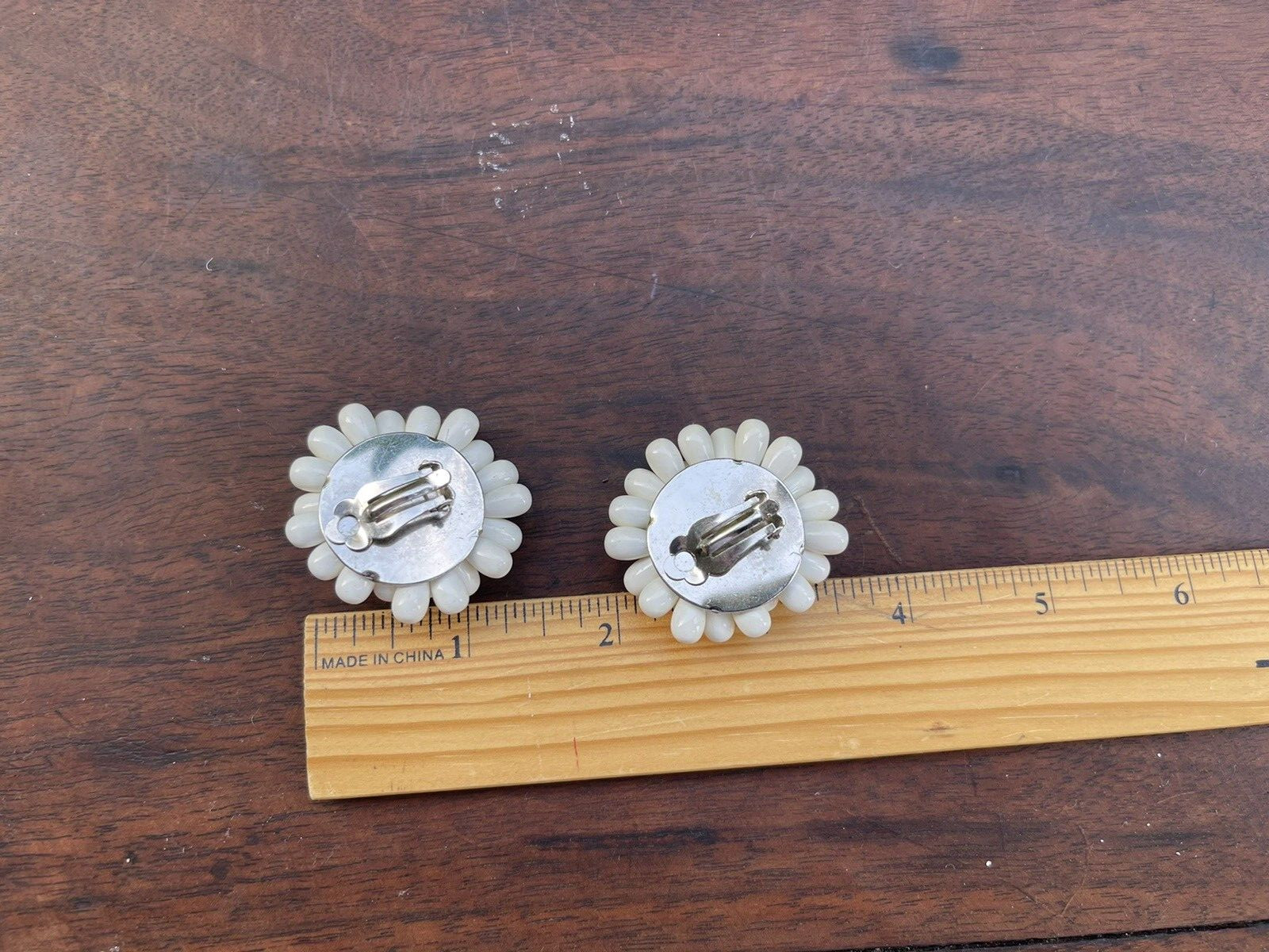 Vintage Painted Seed Bead Clip On Earrings 1950s