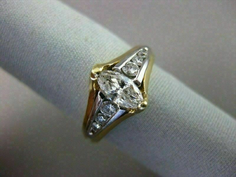 ESTATE .85CT DIAMOND 14K 2 TONE GOLD MARQUISE TENSION SET ENGAGEMENT RING #16335