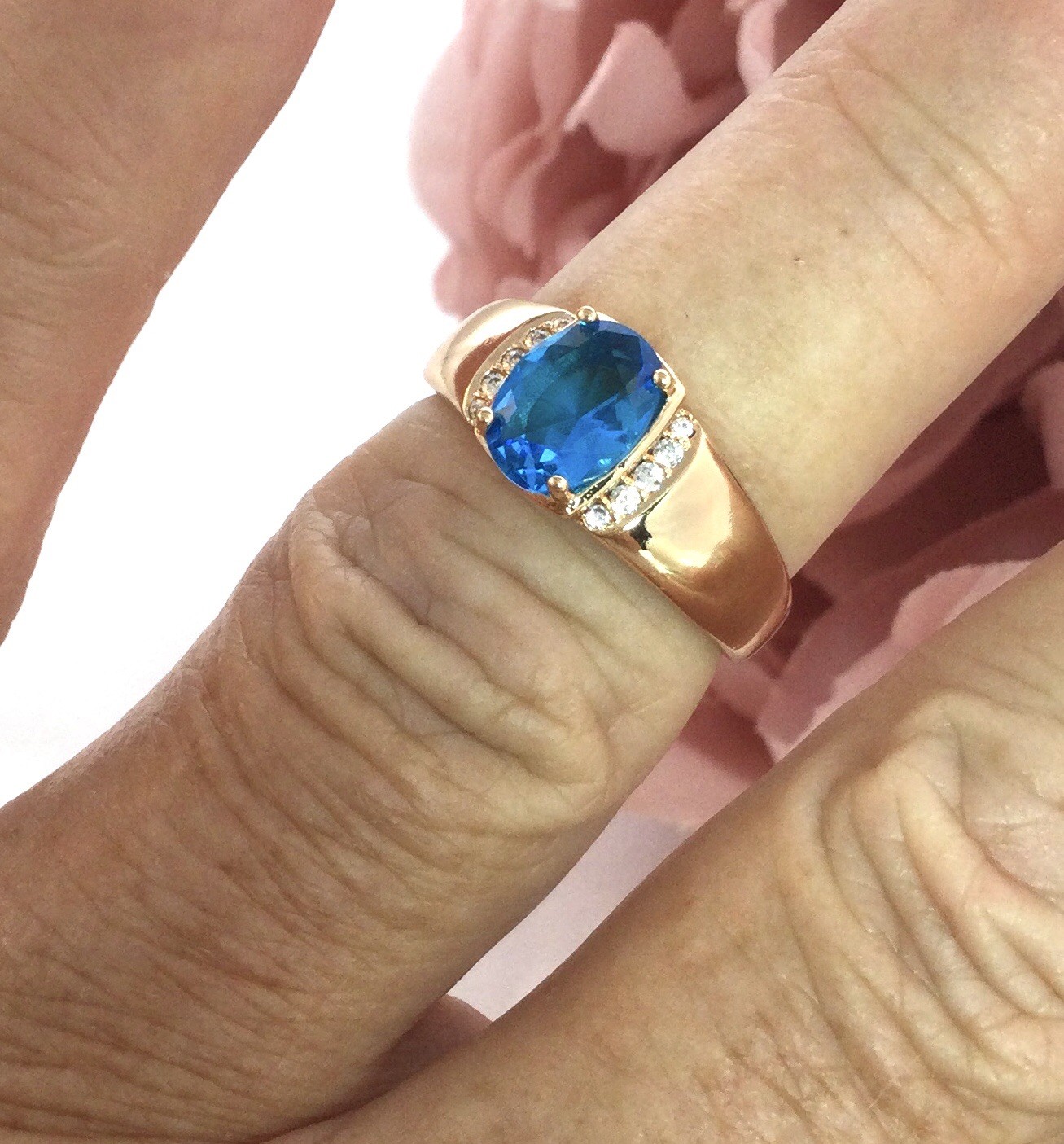 Vintage Jewellery Gold Ring Blue Topaz White Sapphires Antique Deco Jewelry