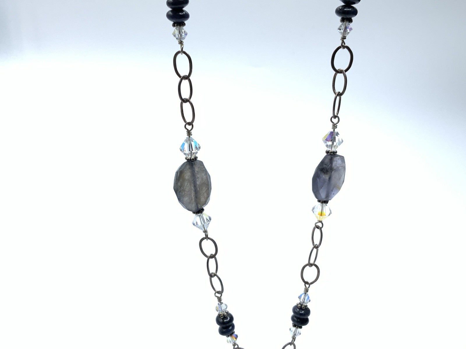 Vintage Sterling Silver 925 Faceted Iolite Nugget Stones 16” Necklace