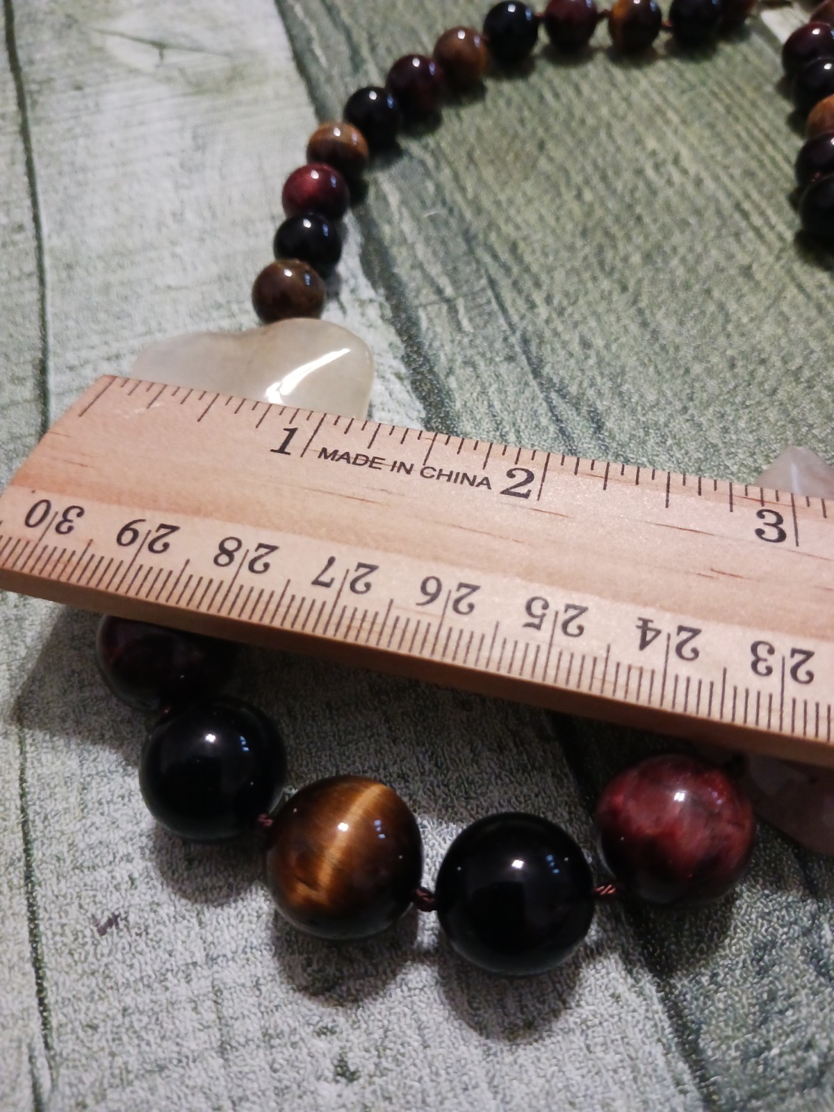VINTAGE NATURAL YELLOW JADE TIGER’S EYE GEMSTONE NECKLACE 18K WHITE GOLD PLATED