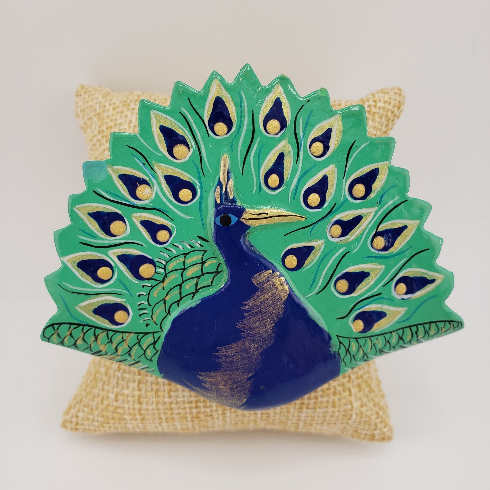 Handpainted Wooden Peacock Brooch Pin Colorful Lightweight VTG Art To Wear 3″