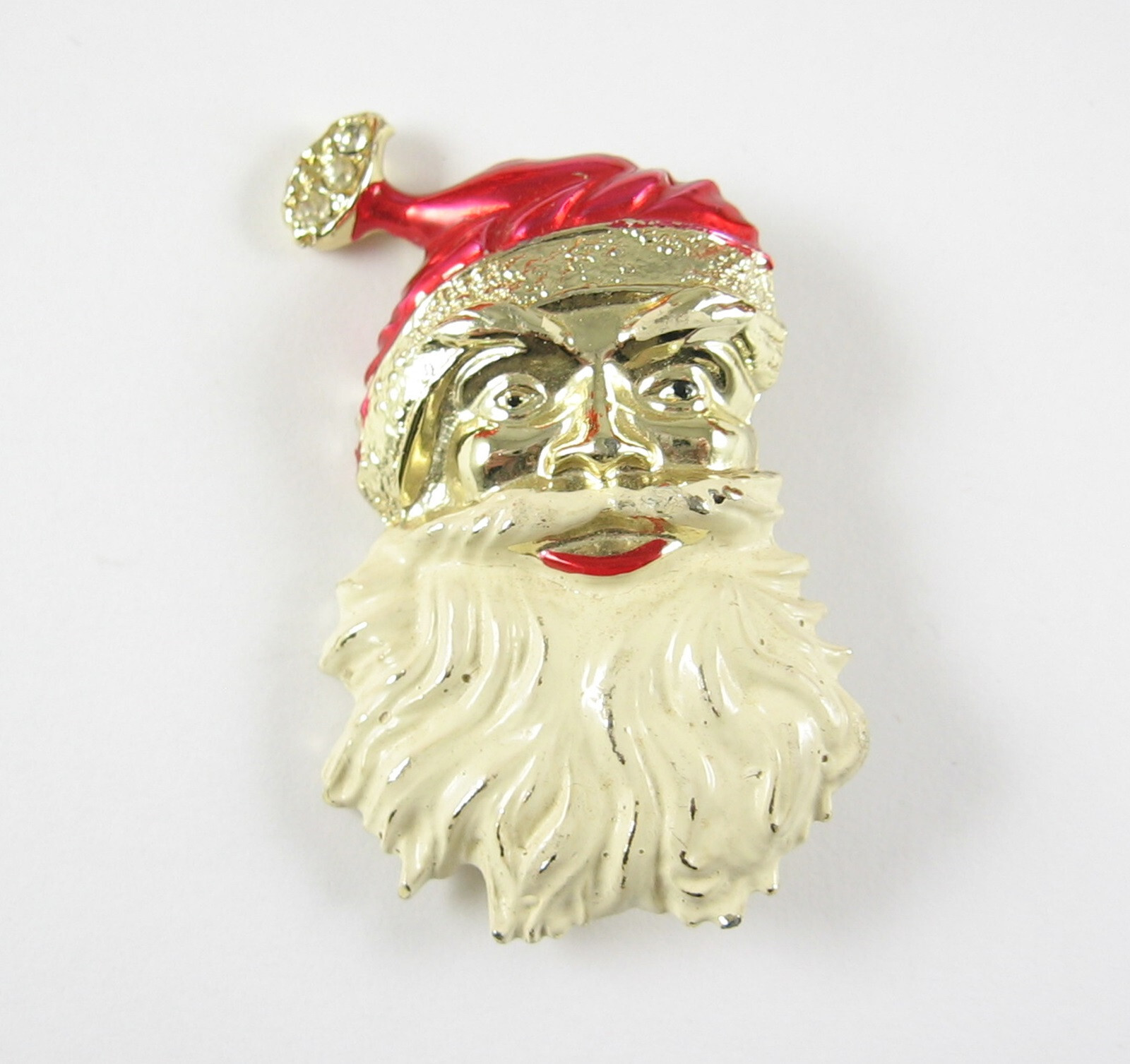 Angry SANTA CLAUS with ATTITUDE PIN Vintage Enamel Booch Goldtone Christmas 2″