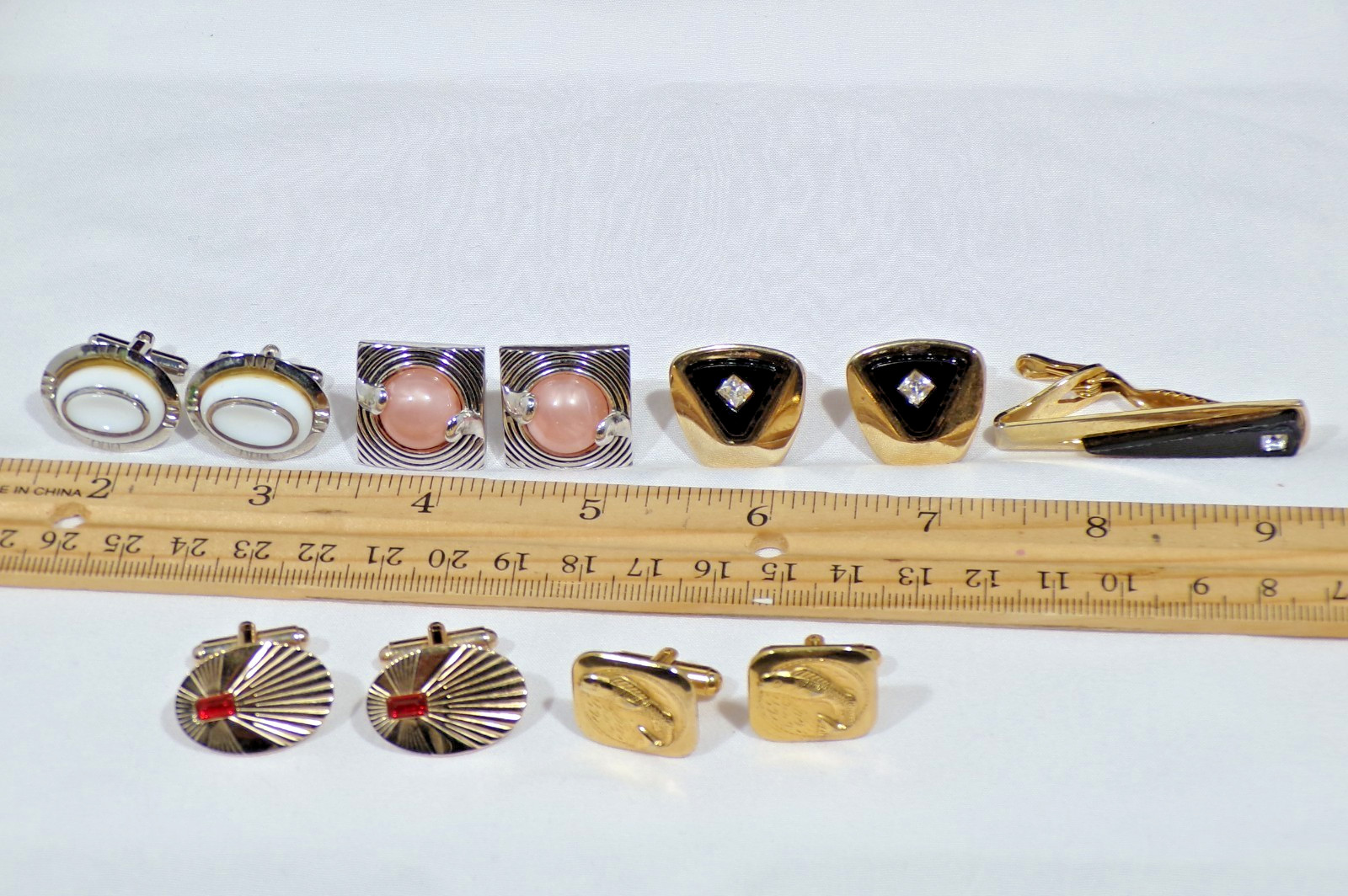 5 Vintage Jewelry CUFF LINKS Sets 1 Tie Clip Gold & Silver Tone NICE !