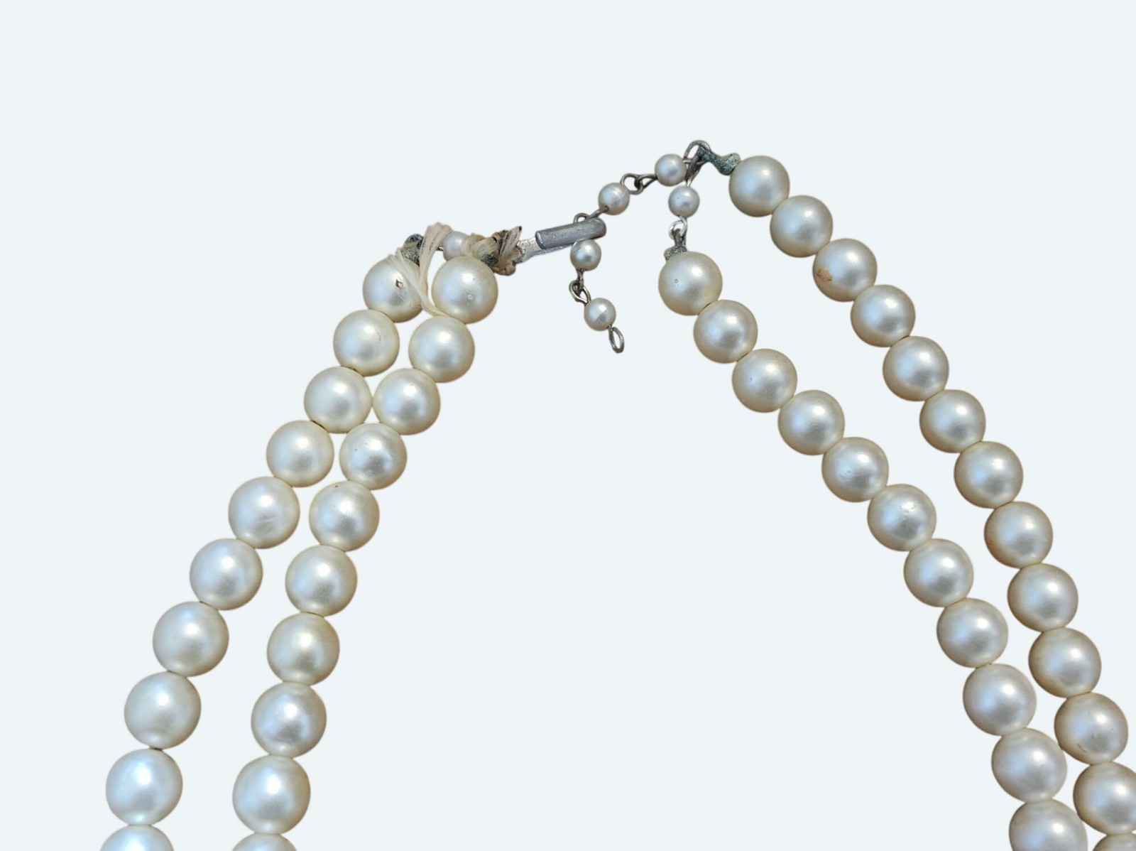 Vtg Double-Strand Graduated Faux Pearl Necklace Chain And Hook Clasp Adjustable