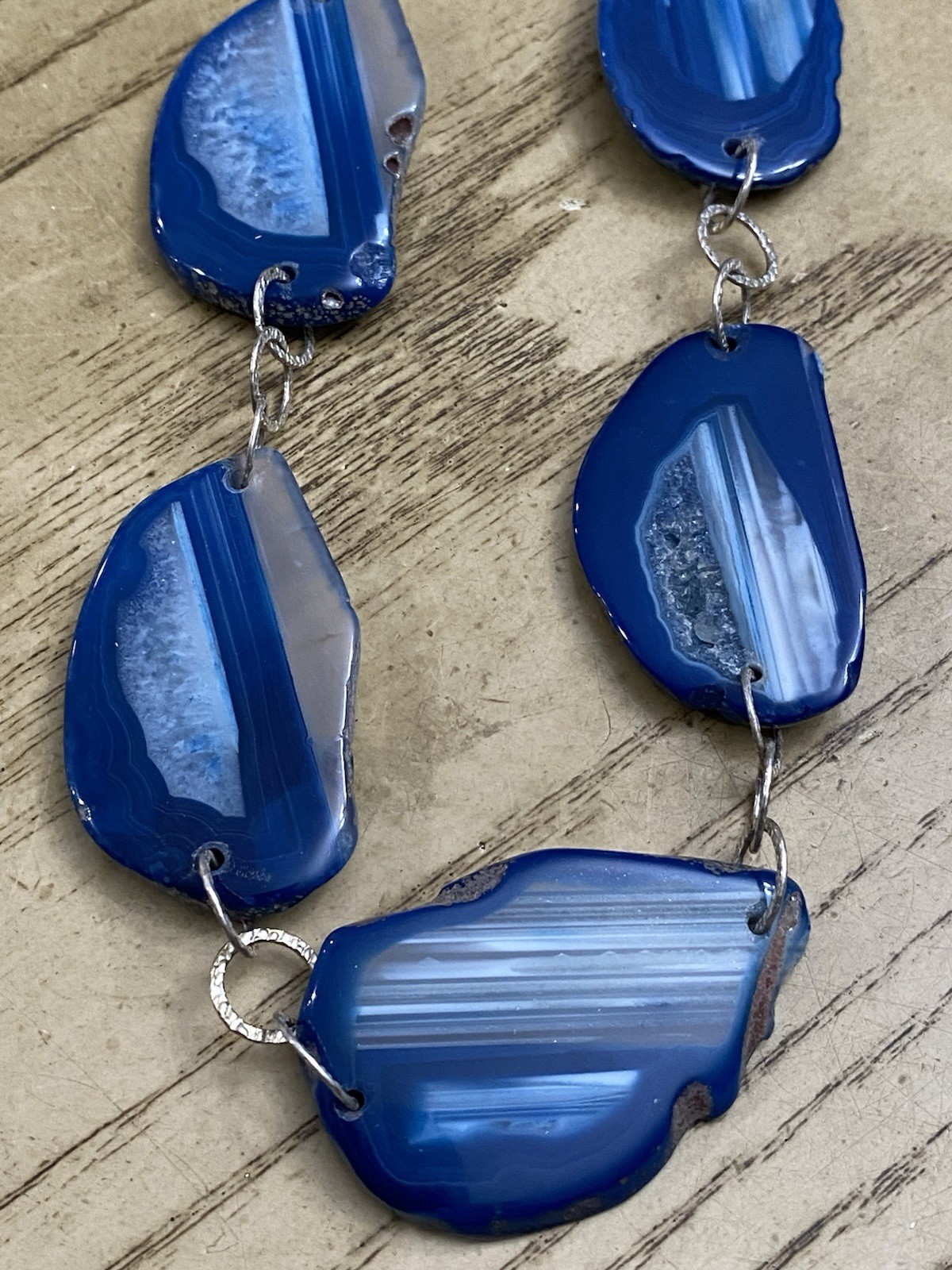 Designer Signed LUC Lucas Lameth Blue Geode & 925 Sterling Silver Necklace 20”
