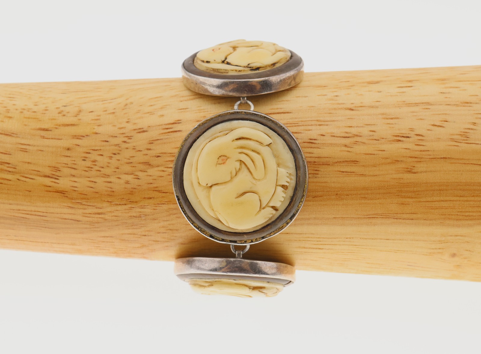 Amy Kahn Russell Sterling Silver Carved Animal Panel Bracelet