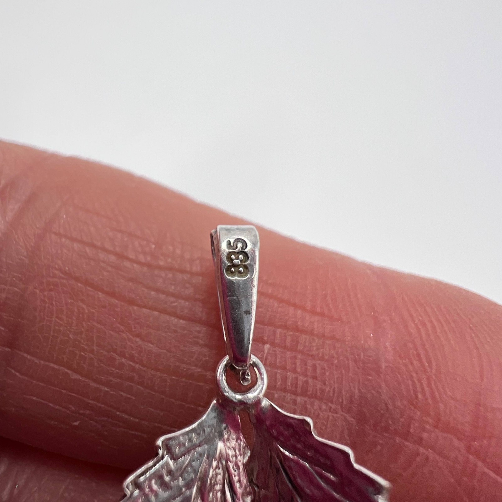 Vintage 835 Silver Leaf Pendant Red Stone | European Style | No Chain