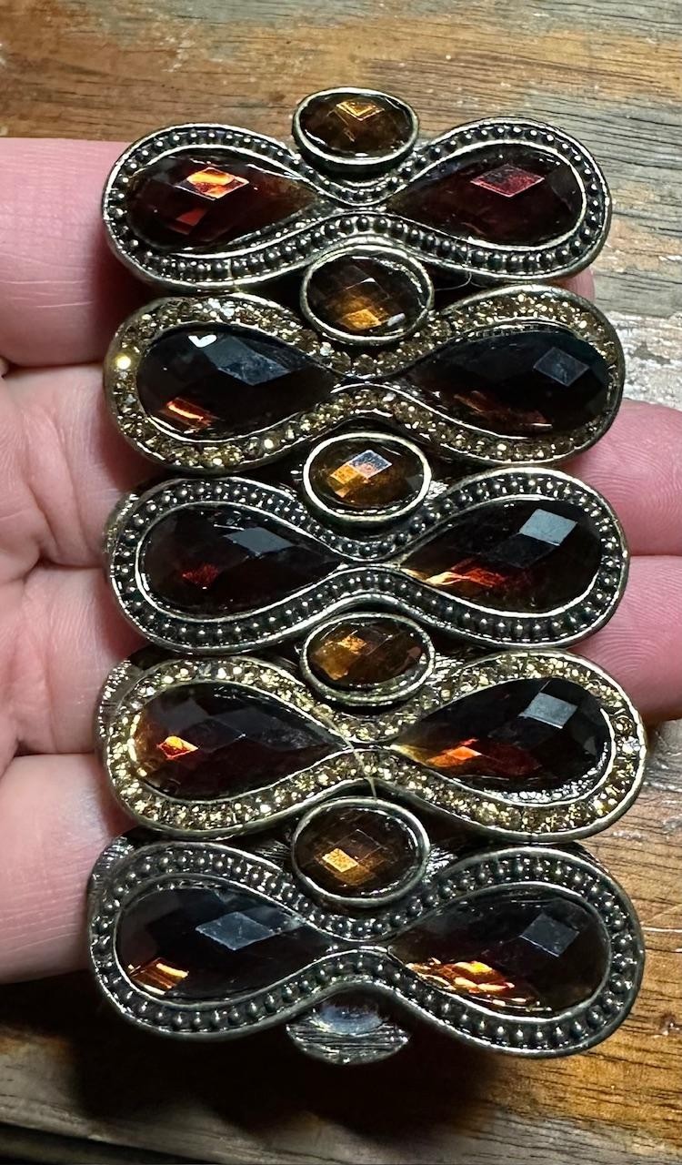 3 Beaded / Rhinestone Wide Stretch Bracelet lot Costume Jewelry #D17